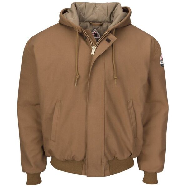 Men's Tall Insulated Brown Duck Hooded Jacket with Knit Trim Thumbnail